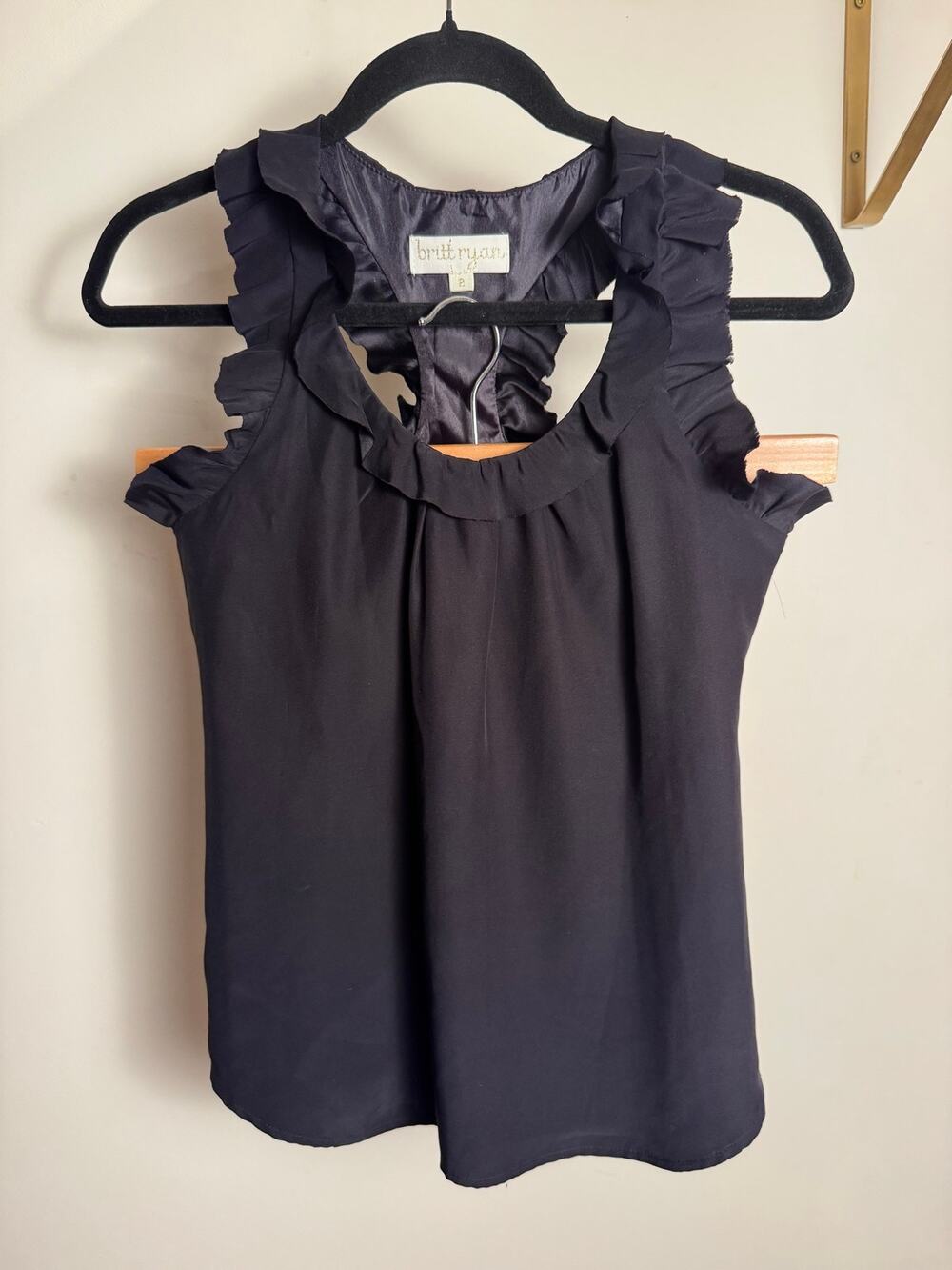 Britt Ryan Silk Racerback Black Sleeveless Blouse